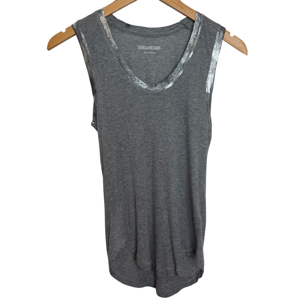 Zadig & Voltaire Tam Foil Tank Top Gray Silver Metallic XS SETQ7002F